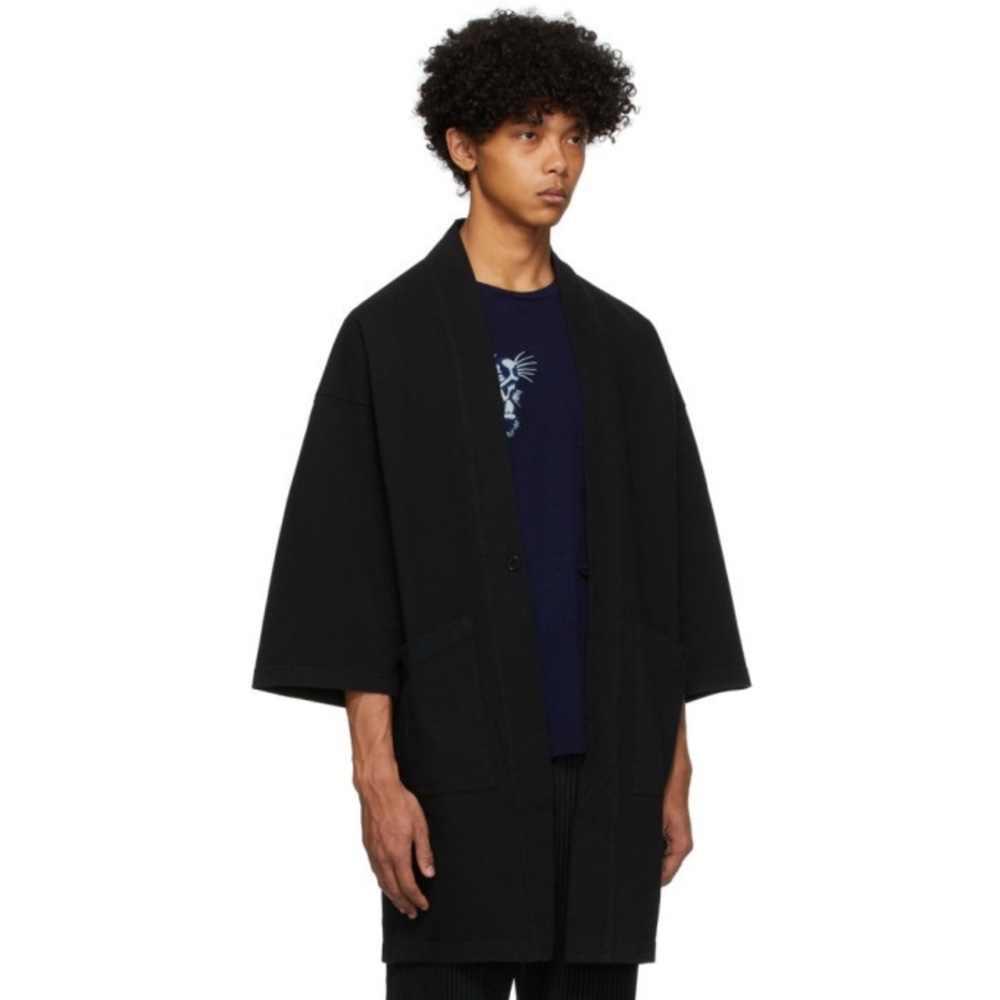 Blue Blue Japan Black Cotton Hanten Jacket Coat One Button Sz 2 Medium